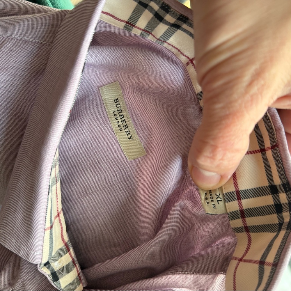 Burberry Lavender Button Down Shirt with Checkered Trim - Picture 3 of 3